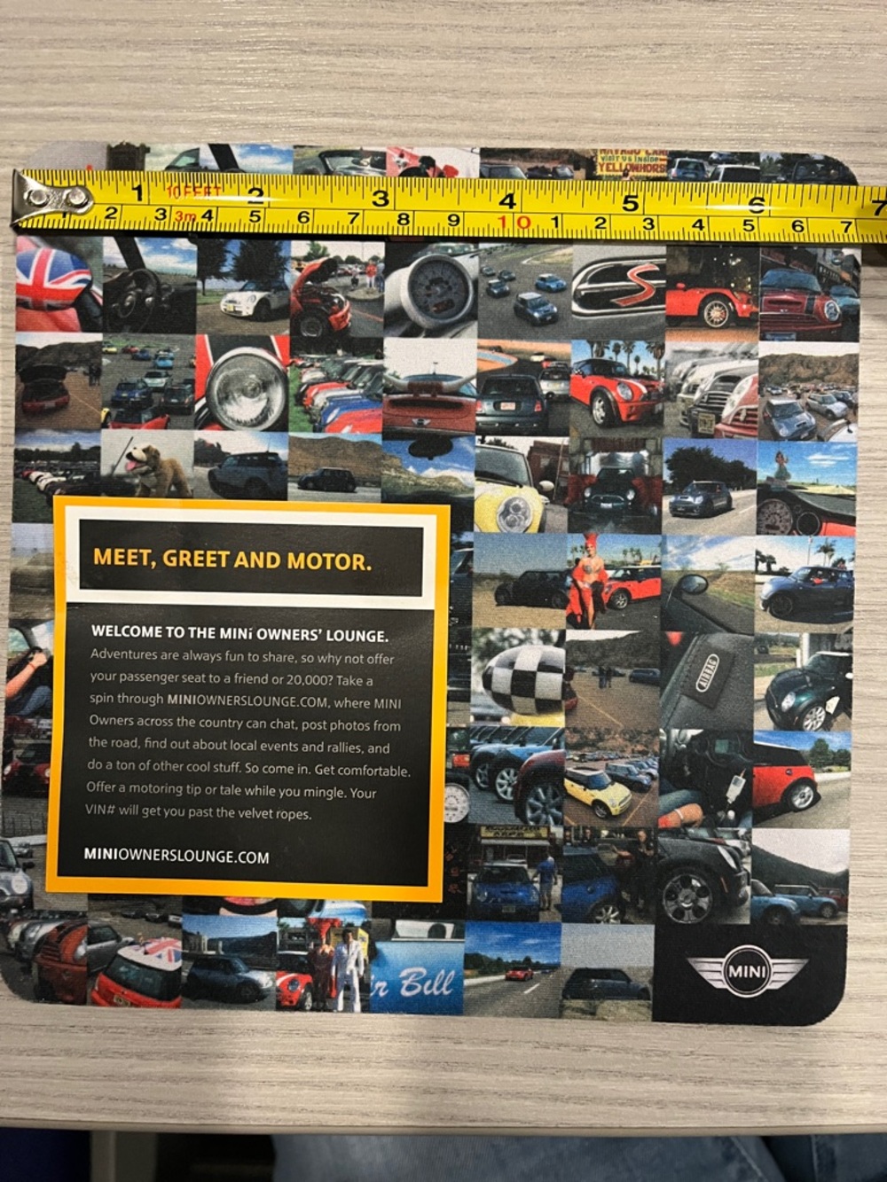 MINI Owners Lounge Promotional mouse pad with Collage Graphics Never Used